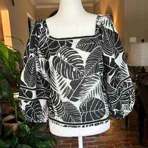 Cynthia Rowley 100% linen on/off the shoulder tropical print top sz XL